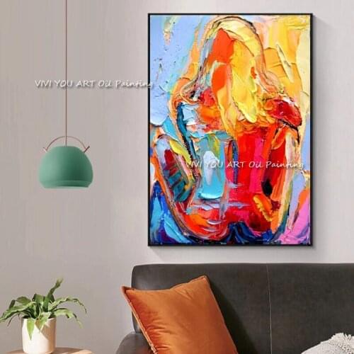 100% Handmade Abstract Colorful Naked Women Oil Painting Figure Orange Wall Art Modern Office Wall Canvas Home Decoration Gift