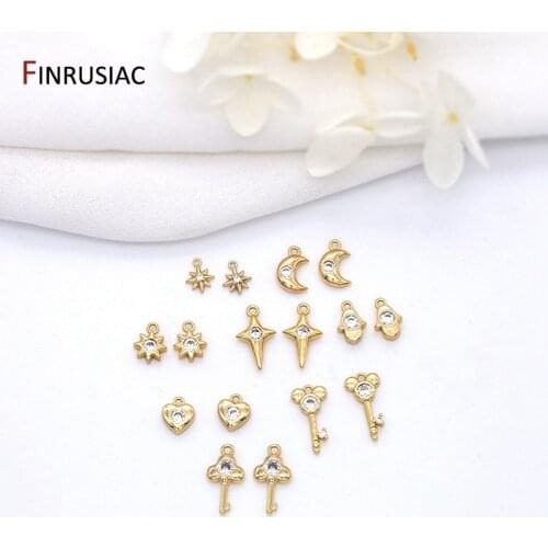 14k gold plated zircon mini key heart hamsa star and moon small pendants accessories for diy jewelry making