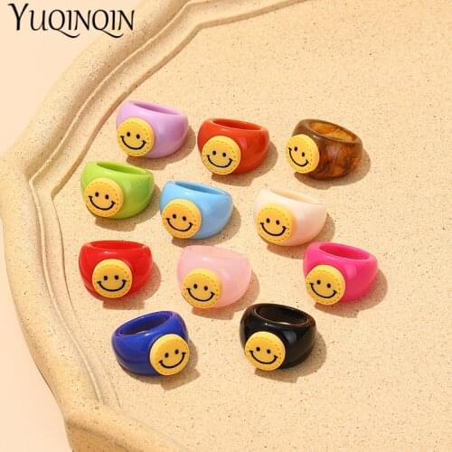 2021 Colorful Smiley Rings for Women Minimalist Acrylic Punk Vintage Ring for Girls Summer Friends Couple Fashion Trendy Gifts