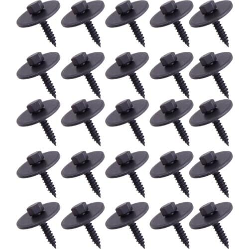 25pcs/Set Black Body Fender Screw Bumper Retainer Clip Bolt Hex Head 25mm for Universal Car