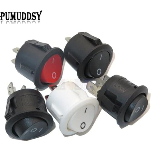 5PCS Push Butt Switch 20MM SPST 2Pin 3pin 3A 250V KCD1-105 KDC1 Snap-in Off Round Rocker Switch Black Red White