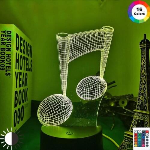 Acrylic 3d Illusion Baby Night Light Musical Note Hologram Nightlight Led Touch Sensor Colorful Usb Battery Powered Bedside Lamp