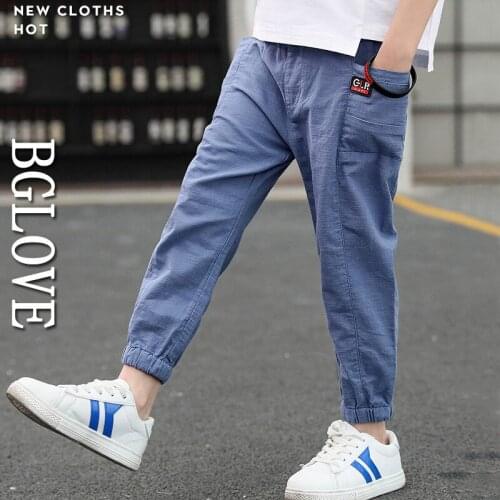 27kids Autumn Boys pants Middle Waist Cotton Fabrice Breathable For PE Class Kids Trousers For 4-11 Year