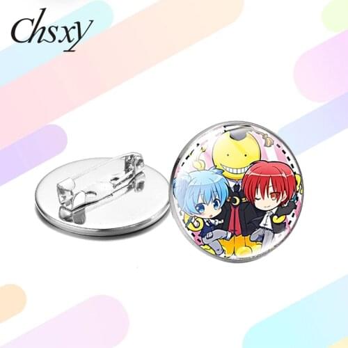 CHSXY Assassination Classroom Korosensei Brooch Pin Shiota Nagisa Akabane Karuma Q Figures Glass Round Pins Badges for Backpack