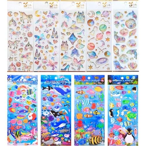 Childrens 3D Bubble Stickers Underwater World Marine Animals Baby Cognitive Fish Waterproof PVC Sticker Education Learning Toys