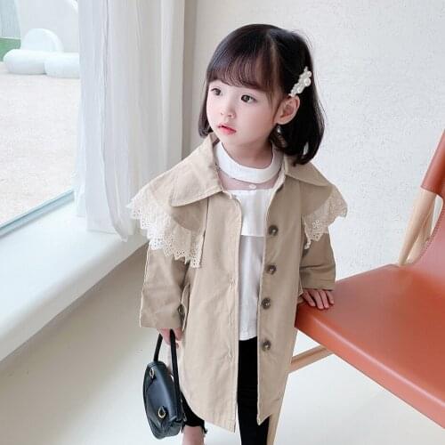 Girls Long Windbreaker Coat Lace Floral Girls Coats Spring Autumn Coat Kids Casual Style Childrens Clothes