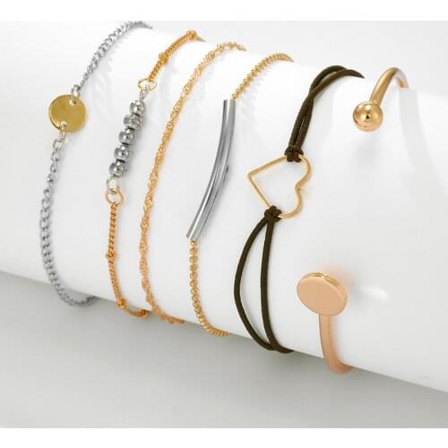 Docona 6pcs/set Bohemian Love Heart Charm Bracelet for Women MultiLayer Beads Chain Bracelet Set Jewelry Accessories 9212