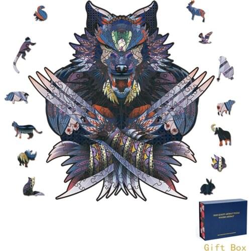 Festival Carnival Birthday Party Decor Orangutan Wolf Owl Flower Unique Animal 3D Wooden Puzzle Adult Jigsaw Gift Wrapping Box