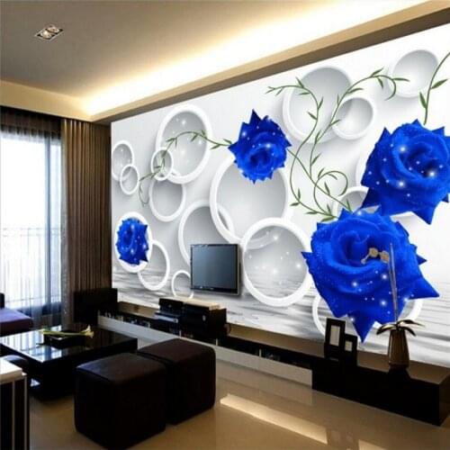 Beibehang Custom Photo Wallpaper Mural Wall Sticker Circle Blue Rose Simple TV Background Wall paper Mural papel de parede