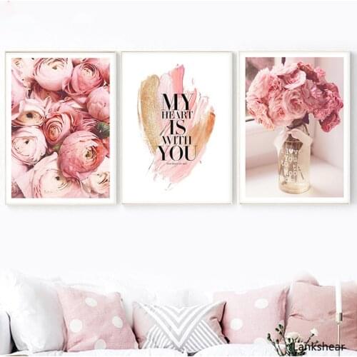 Scandinavian Style the Picture Pink Flowers Posters and Prints for Living Room Decoration Pictures Canvas Wall Art Home Decor