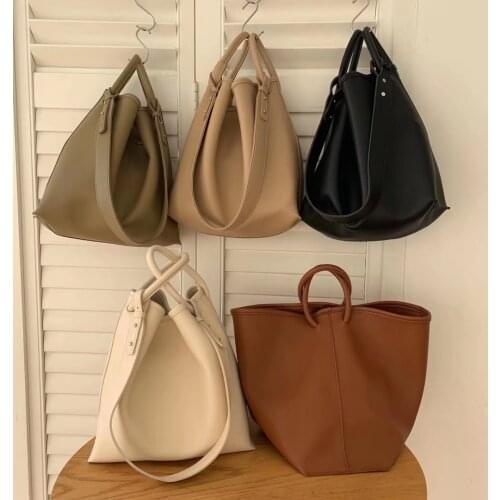 Korean Retro Large Capacity Bucket Bags for Women Fashion Leather Handbag Shoulder Messenger Bag Lady Tote Handbags 2021 New