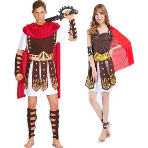 Halloween Purim Adult Ancient Roman Greek Warrior Gladiator Costume Knight Caesar Costumes Cosplay for Men Women Couple