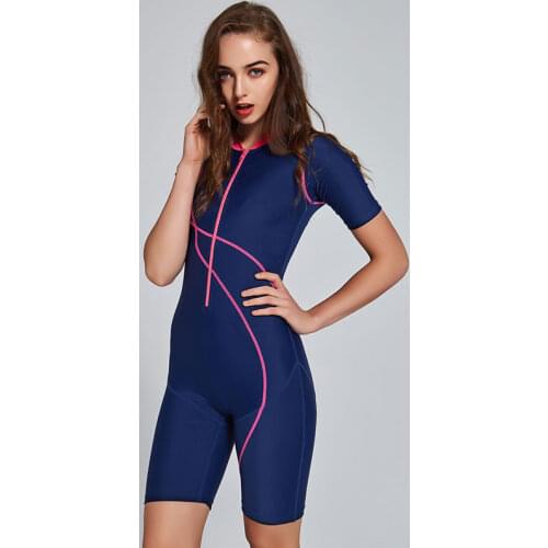 Womens One Piece Shorty Rash Guard, Dive Skin Front Zip Wetsuit Short Sleeve for Swimming Surfing Snorkeling Swimsuit Sun Suit