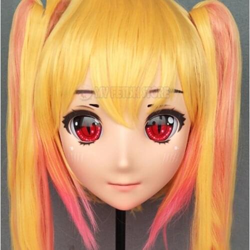 Lanmei-05)Japan Anime Kigurumi Masks Cosplay Kigurumi Cartoon Character Role Play Half Head Lolita Doll Mask With Eyes And Wig