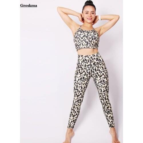 Leopard High Waist Pants+Bra Women Yoga 2 Piece Set Quick Dry Fitness Gym Running Sportswear Clothing Ensembles Femme