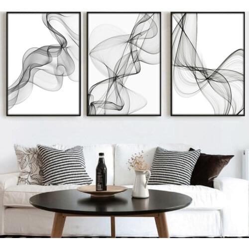 Black and White Abstract Wavy Lines Pattern Canvas Paintings Geometric Poster Print Wall Art Pictures for Living Room Home Decor
