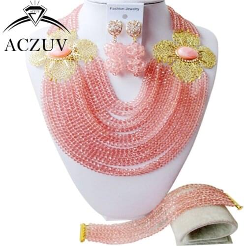 Fashion Jewelry Set Peach Crystal Beads Necklace Clip Earrings and Bracelet AN014