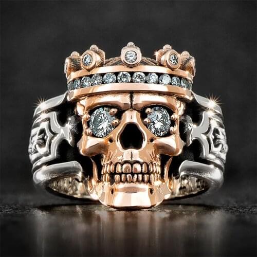 Skeleton King Double Color Domineering Ring For Men Big Finger Accessoris Aggressiveness Jewelry Birthday Gifts Band Bijoux