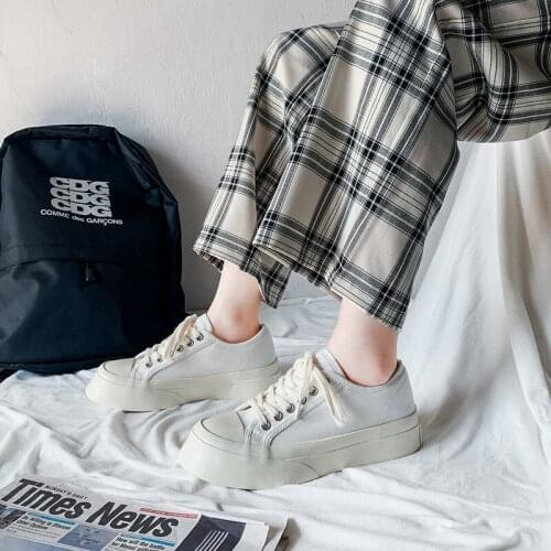 YSHUNIJ 2021 New Thick Soled Canvas Shoes Korean Student Womens Shoes Korean Horseshoe Muffin Board Shoes