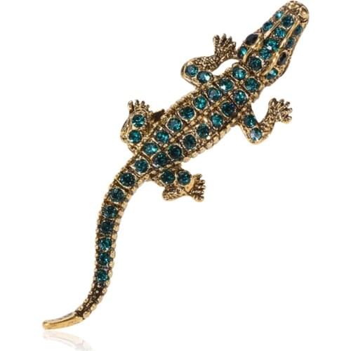 2020 New Arrival 1Pcs 2 Colors Available Rhinestone Crocodile Brooches Vintage Animal Pins Trendy Jewelry Party Accessories