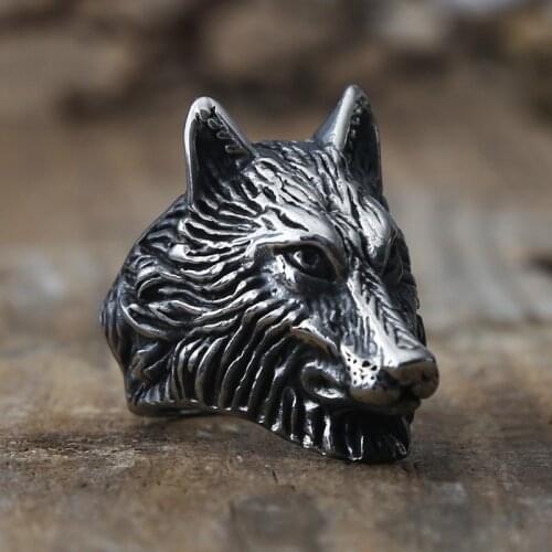 Detailed Odins Wolf Ring Men Women Gold Silver Color Stainless Steel Punk Motor Biker Rings Nordic Viking Amulet Jewelry