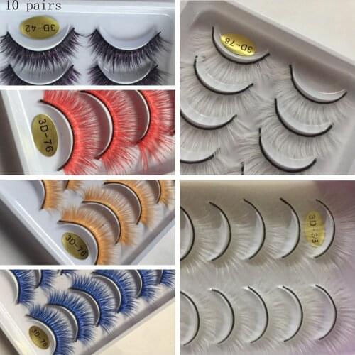 New 10pairs Eyelashes of childrens doll eyelashes multicolor eyelash doll accessories black brown yellow red brown purple white