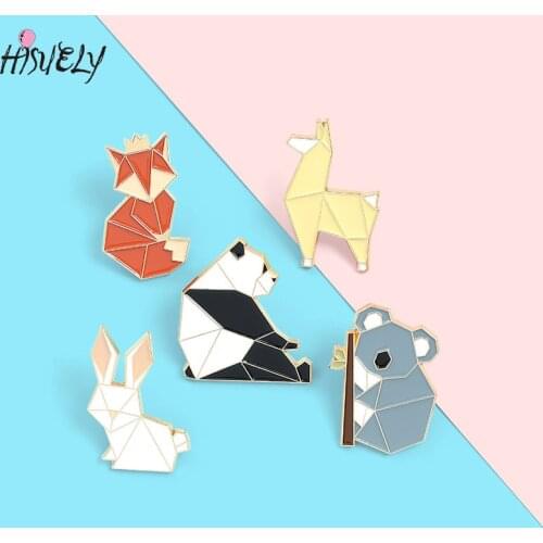 Cartoon Origami Animal Enamel Pin Panda Koala Alpaca Rabbit Fox Brooches for Women Backpacks Lapel Pin Badge Jewelry Gift