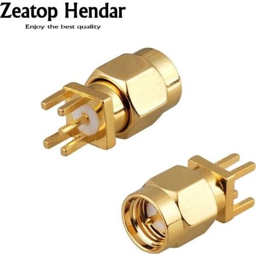 10Pcs Brass Gold SMA Male Plug with Male Center Pin in RF Connector End Launch PCB Edge Mount