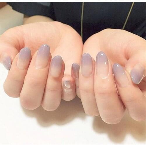24pcs High Quality Charming Fake Nail nude purple gradient Design Nail Art False Tips Full Cover False Nails