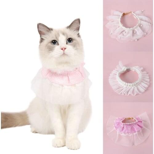 Pet Cat Bib Cute Pearl Lace Dog Collar Japanese Style Simple Lace Fabric Collar Saliva Towel Bib Scarf Adjustable Clothing Decor