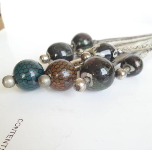 Tibetan Antiqued Metal Hairsticks for Lady with Nepal Lampwork Balls Multi Colors L053