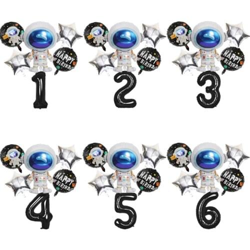 6pcs/set Outer Space Party Astronaut Rocket Foil Balloons Boy Kids Galaxy Theme Birthday Decor Helium Globos Baby Shower balls