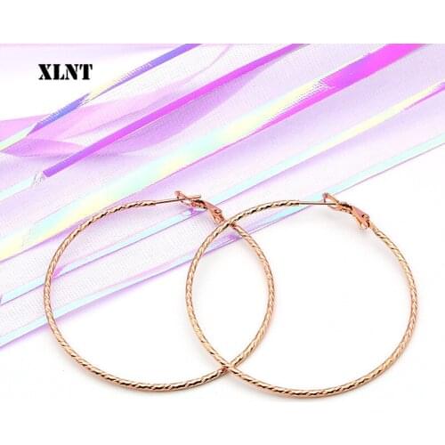 XLNT New Trendy Stainless Steel Simple Fashion 3cm/4cm/5cm Circle Round Hoop Earring for Woman Fine Jewelry