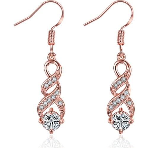 ZEMIOR Rose Gold Color Spiral Drop Earrings For Women Shine 5A Clear Cubic Zirconia Earring Wedding New Listing Fashion Jewelry