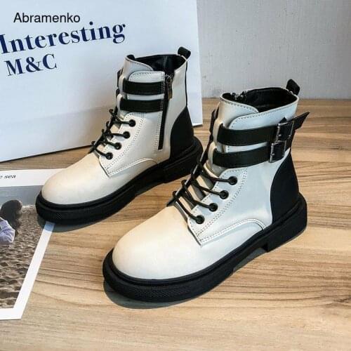Women Lace Up Martin Boots Ankle Punk Motorcycle Boots Round Toe Lady Black Soft PU Leather Boots Autumn Shoes Thick Size 35-40