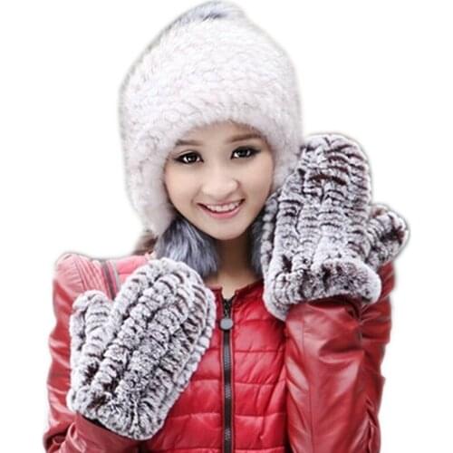 New Womens Real Genuine Knitted Rex Rabbit Fur Winter Korean style Gloves Mittens high quality two colors gloves