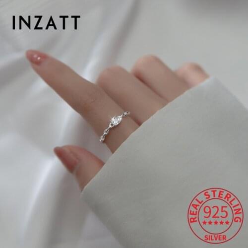 INZATT Real 925 Sterling Silver Square Zircon Chain Adjustable Ring For Fashion Women Punk Fine Jewelry Geometric Accessories
