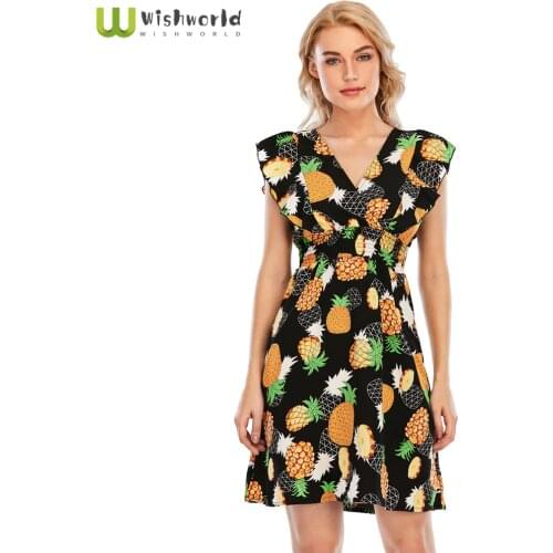 2021 Summer New V-neck Chiffon Print Ruffle Sleeveless Dress Fashion Women Bohemian Beach Sundress Casual Party Dresses