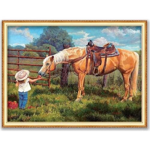 Animal Horse DIY Cross Stitch Embroidery 11CT Kits Craft Needlework Set Printed Canvas Cotton Thread Home Decoration Living Room