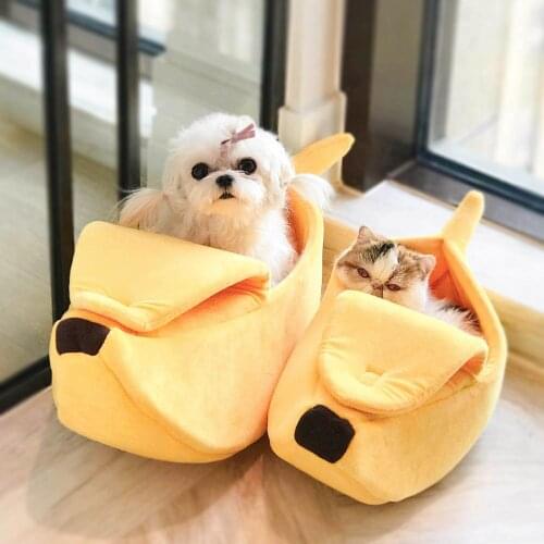 Winter Warm House For Cat Banana Shape Basket Dog Beds For Small Medium Dogs Pet Lounger Bench Puppy Bed Blanket For Animals