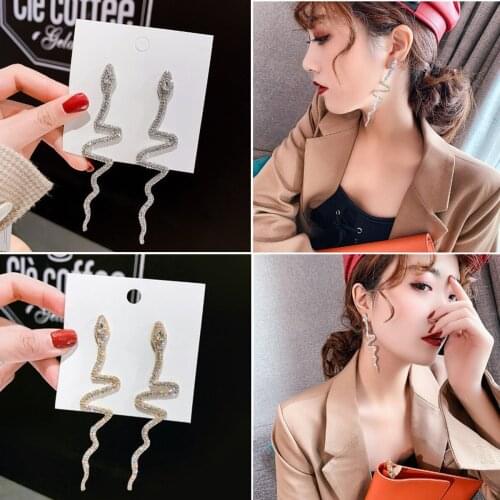 1 Pair Fashion Gorgeous Long Snake Women Alloy Rhinestone Stud Earrings Jewelry