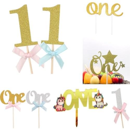 1 Pcs One Crown Star Snowflake Star Cake Toppers Happy Birthday Gold Silver Paper Board Cake Flag Party Cake Decor Supplies