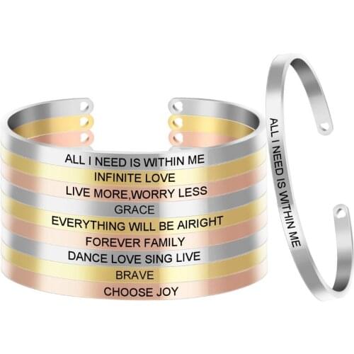 10pcs 4mm Quotes Mantra Bracelets 316L Stainless Steel Customized Cuff Bangles Women Female Inspirational Jewelry SL-057*10