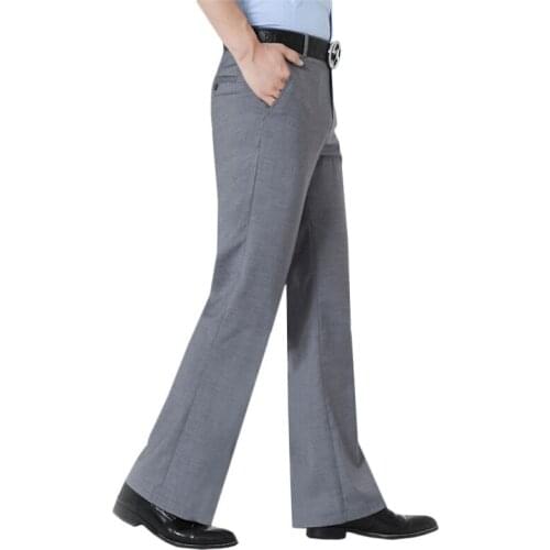 2021 Spring Men Flared Boot Cut Trousers No Ironing Required Elasticity Casual Office Gray Black Slim Bottom Formal Suit Pants