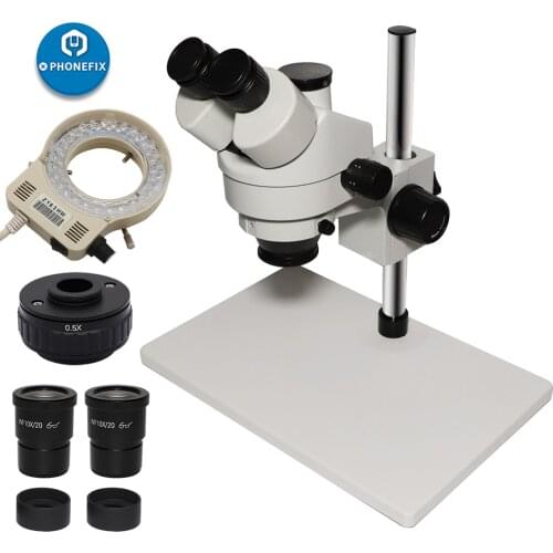 7X-45X simul focal trinocular stereo microscope with digital microscope camera adapter hdmi 38mp + 0.5X c mount LED Ring light