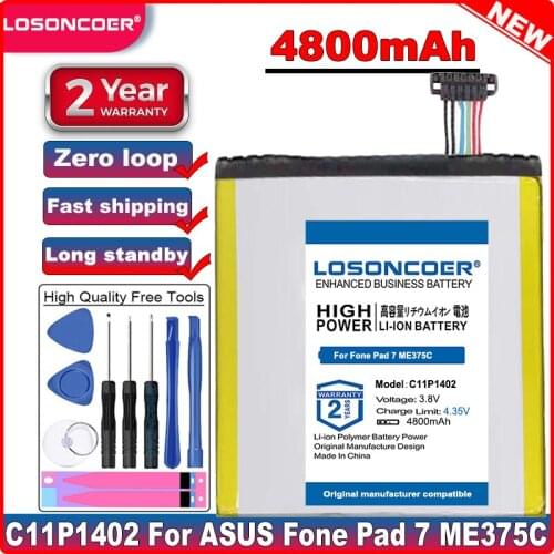 LOSONCOER Good Quality Battery 4800mAh C11P1402 Battery for ASUS Fone Pad 7 ME375C FE375 FE375CXG K019 in stock