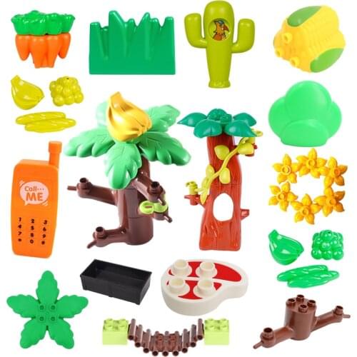DIY Accessories Bricks Grass Flower Food Grapes Banana Cell Phone Tree Meat Corn Carrots Big Size Building Blocks Toys for Child