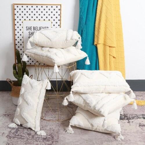 White pillow 45x45cm B & B tufted pillow handmade cotton thread embroidery long square cushion ins Moroccan Style