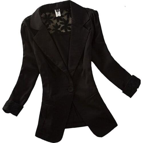 Blazer Womens 2019 New Spring Autumn Wild Jacket Short Hook flower Hollow One Button Blazer Women Suit Jacket Career A853