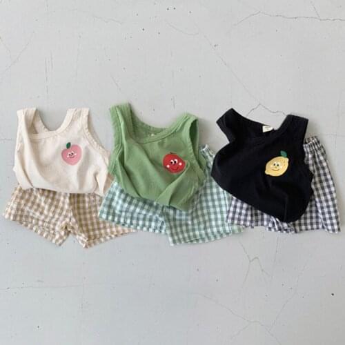 Sleeveless Childrens Clothing Thin Cotton Suit Baby Lemon Vest Plaid Shorts 2pcs/set